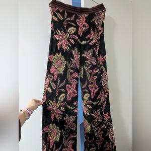 Scotch & Soda Black and Pink Floral Wide-Leg Pants
